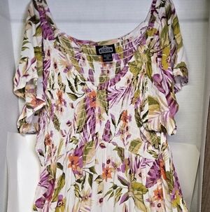 Angie White Floral Tunic with Purple, Green & Orange Print